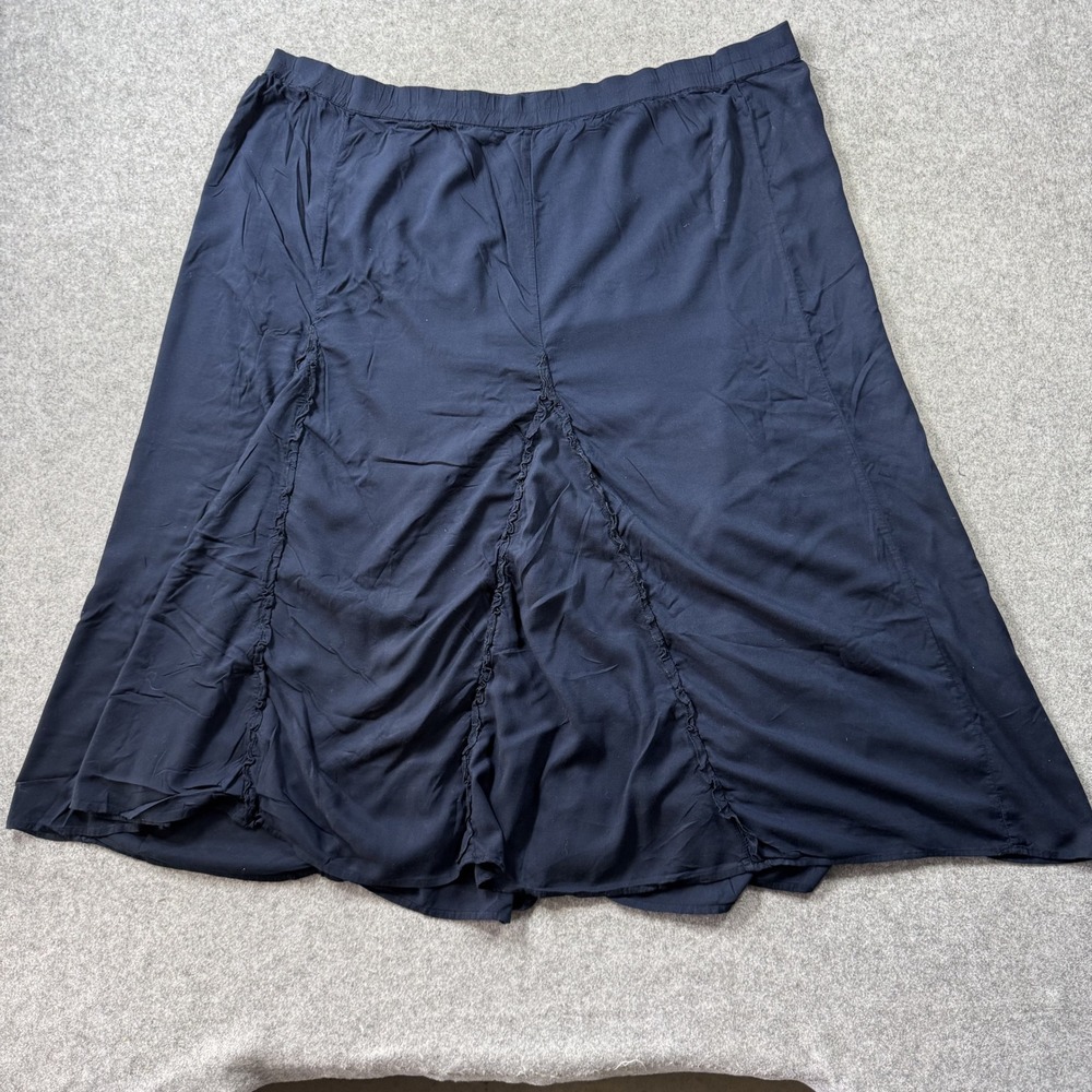 White Stag Woman Ruffle Seam Midi Skirt 2X Dark Navy Rayon Elastic Waist